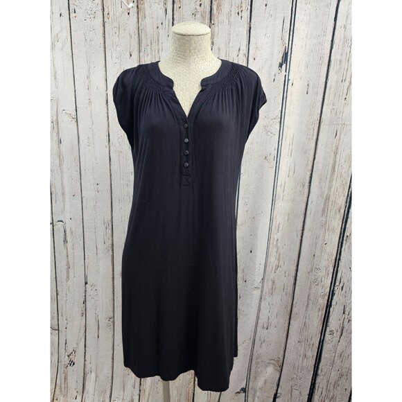 LM Women's M Iris Setlakwe Black Short Sleeve Belted Bamboo Soft Shirt Dress EUC - Picture 5 of 9